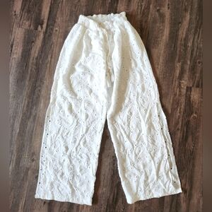 Ocean Drive White Wide Leg Pants with Intricate Texture